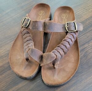 White Mountain Brown Leather Slip-on Sandal Women's Size 8 Boho Hippie Comfort